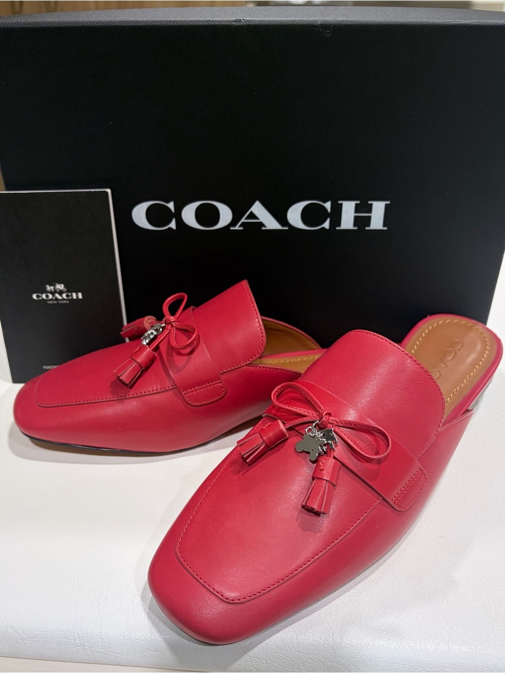 Coach Tassel Loafer Slide Red Shoes Mule Women’s 9 WORN ONCE